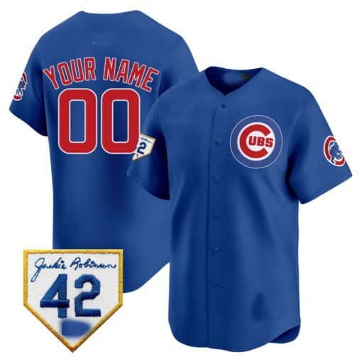 Chicago Cubs 2024 Jackie Robinson Patch Vapor Premier Limited Custom Jersey V2  -  Royal Baseball Jersey