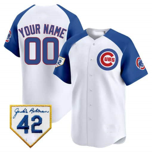 Chicago Cubs 2024 Jackie Robinson Patch Vapor Premier Limited Custom Jersey V2  -  White Royal Alternate Baseball Jersey