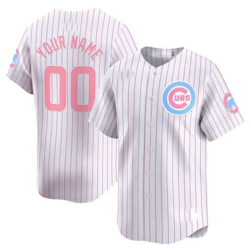 Chicago Cubs Bubblegum Pink Vapor Premier Limited Custom Jersey  - White Pinstripe Baseball Jersey
