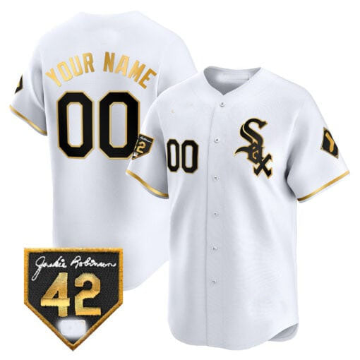 Chicago White Sox 2024 Jackie Robinson Patch Vapor Premier Limited Custom Jersey  - White Gold Baseball Jersey