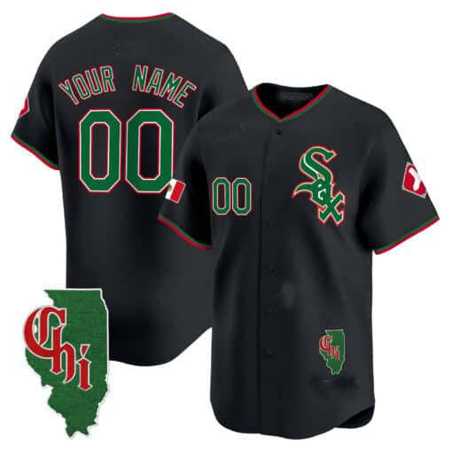 Chicago White Sox Mexico Vapor Premier Limited Custom Jersey  -  Illinois Patch  -  Black Baseball Jersey