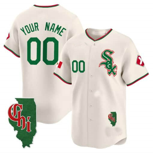 Chicago White Sox Mexico Vapor Premier Limited Custom Jersey  - Illinois Patch  -  Cream Baseball Jersey