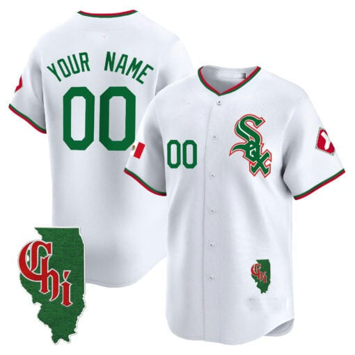 Chicago White Sox Mexico Vapor Premier Limited Custom Jersey  -  Illinois Patch  -  White Baseball Jersey