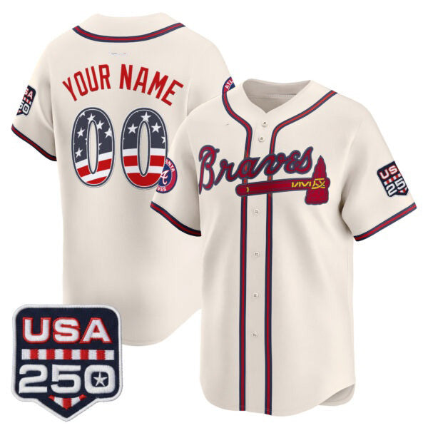 Custom Atlanta Braves Cream USA 250 Fourth of July Vapor Premier Limited Jersey  -  All Stitched Baseball Jersey