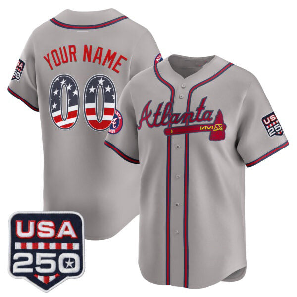 Custom Atlanta Braves Gray USA 250 Fourth of July Vapor Premier Limited Jersey  - All Stitched Baseball Jersey