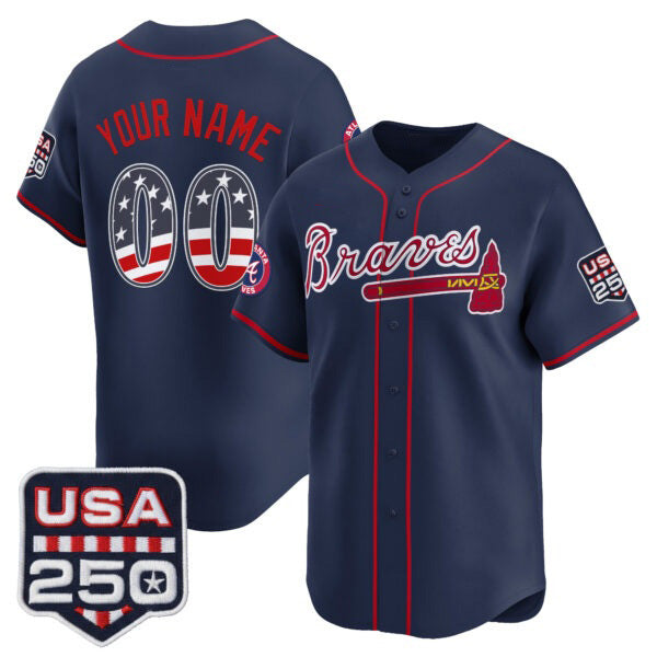 Custom Atlanta Braves Navy USA 250 Fourth of July Vapor Premier Limited Jersey  - All Stitched Baseball Jersey