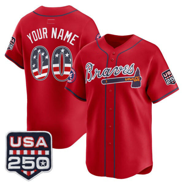 Custom Atlanta Braves Red USA 250 Fourth of July Vapor Premier Limited Jersey  - All Stitched Baseball Jersey