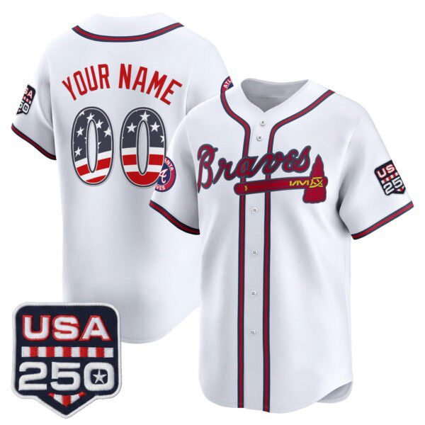 Custom Atlanta Braves White USA 250 Fourth of July Vapor Premier Limited Jersey - All Stitched Baseball Jersey