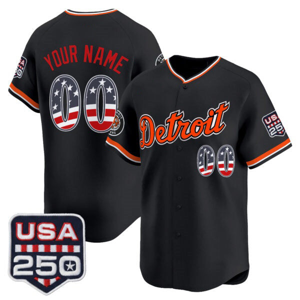 Custom Detroit Tigers Black USA 250 Fourth of July Vapor Premier Limited Jersey ��� All Stitched Baseball Jersey