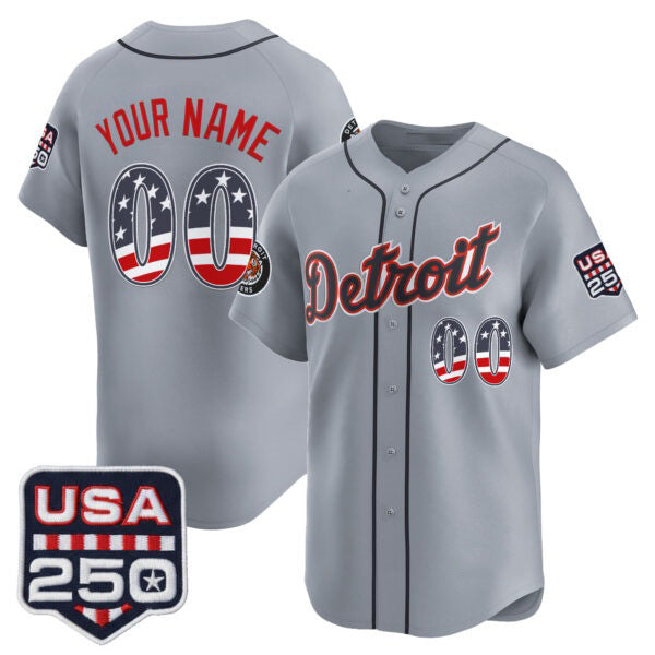 Custom Detroit Tigers Gray USA 250 Fourth of July Vapor Premier Limited Jersey ��� All Stitched Baseball Jersey