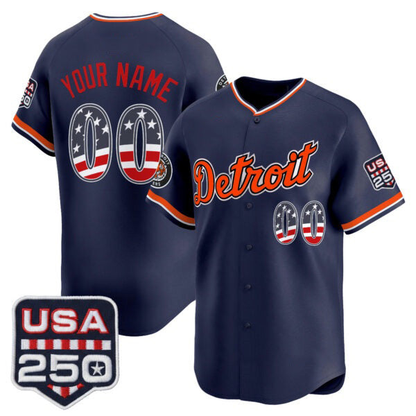 Custom Detroit Tigers Navy USA 250 Fourth of July Vapor Premier Limited Jersey ��� All Stitched Baseball Jersey
