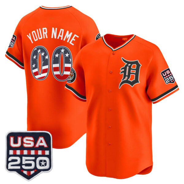 Custom Detroit Tigers Orange USA 250 Fourth of July Vapor Premier Limited Jersey ��� All Stitched Baseball Jersey