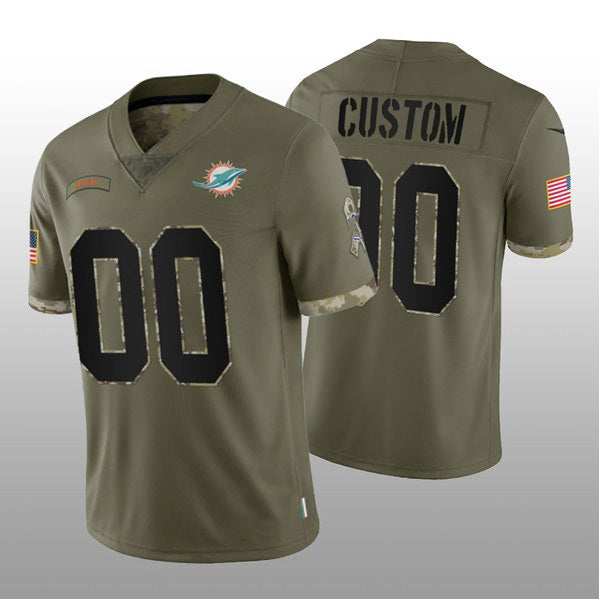 Custom M.Dolphins ACTIVE PLAYER 2022 Olive Salute To Service Limited Stitched Jersey