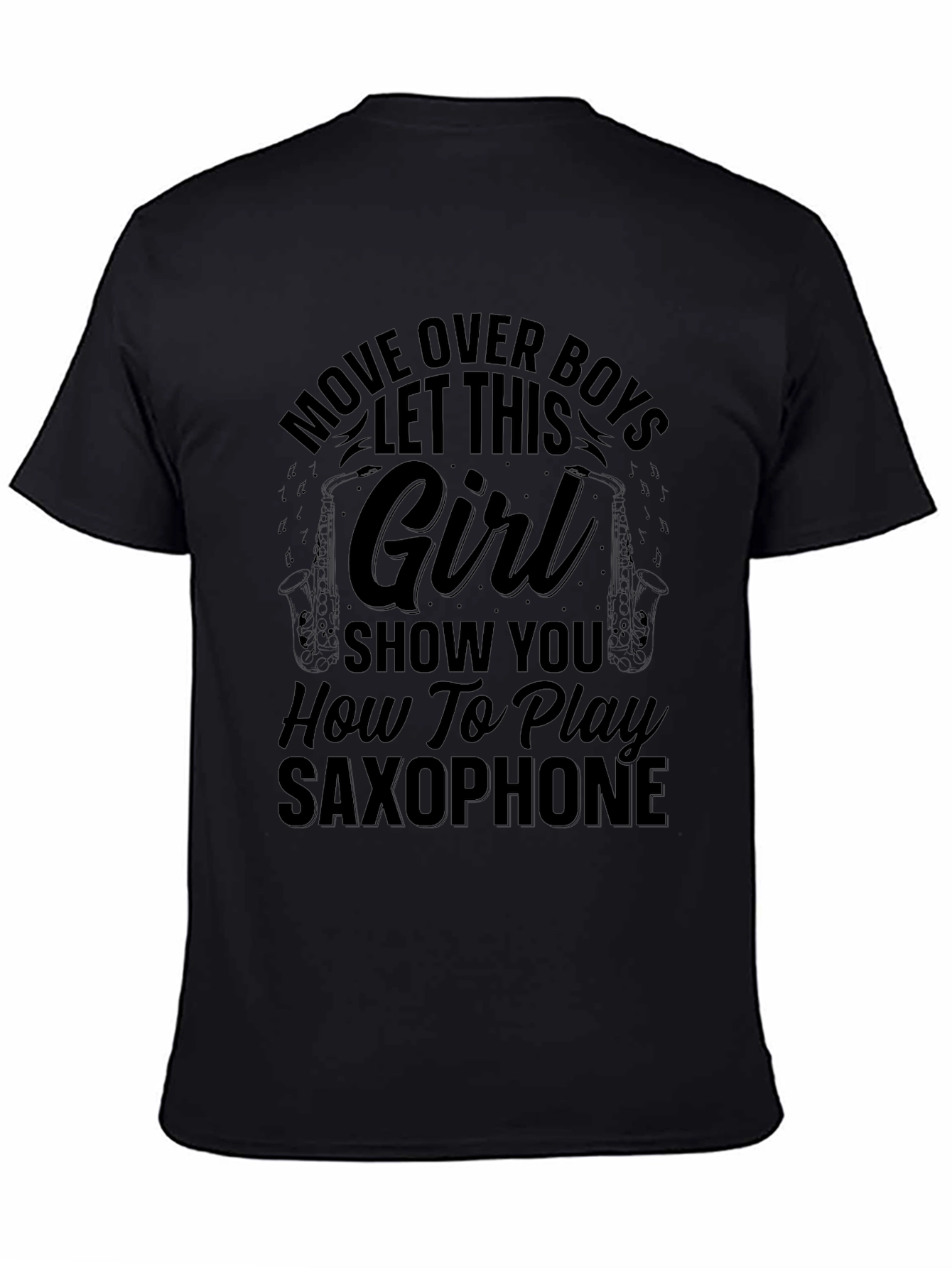 Saxophone Girl Black T-Shirt - Music Lover Gift