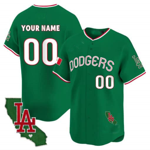 Dodgers Mexico California Patch Vapor Premier Limited Custom Jersey V3 Green Baseball Jersey