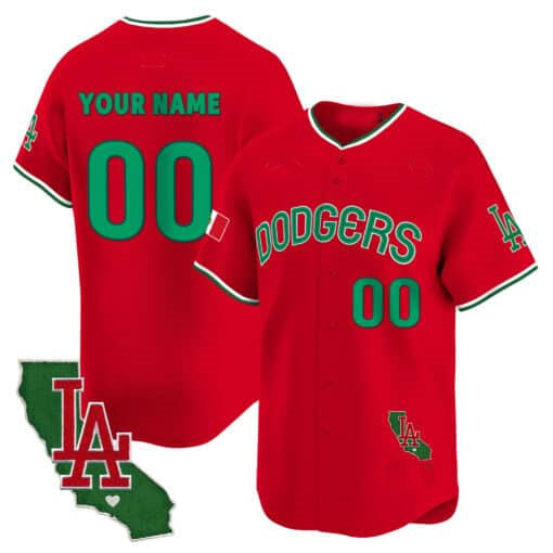 Dodgers Mexico California Patch Vapor Premier Limited Custom Jersey V3 Red Baseball Jersey