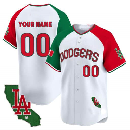 Dodgers Mexico California Patch Vapor Premier Limited Custom Jersey V3 White Baseball Jersey