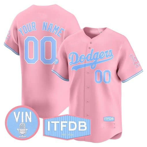 Dodgers Vin ITFDB Patch Bubblegum Pink Vapor Premier Limited Custom Jersey All Stitched-Pink Gold Baseball Jersey