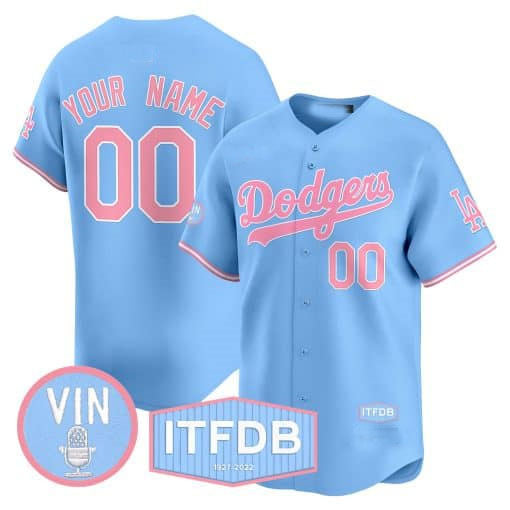 Dodgers Vin ITFDB Patch Bubblegum Pink Vapor Premier Limited Custom Jersey Blue Baseball Jersey