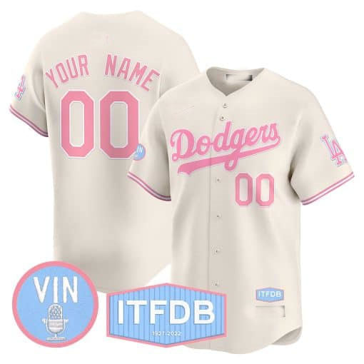 Dodgers Vin ITFDB Patch Bubblegum Pink Vapor Premier Limited Custom Jersey Cream Baseball Jersey