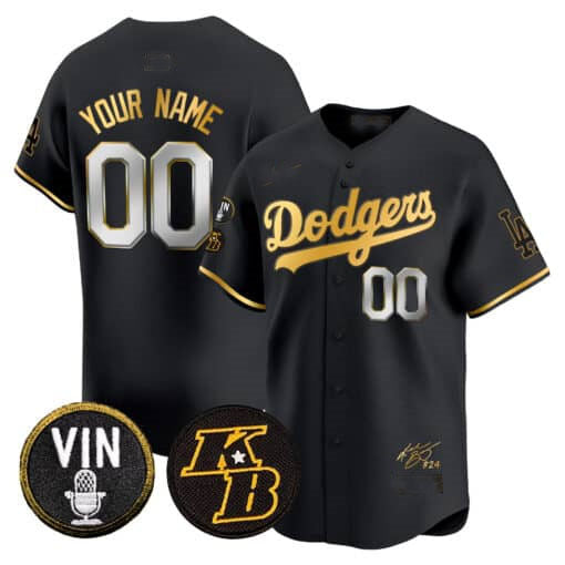 Dodgers Vin Patch & Kobe Bryant Signature Vapor Premier Limited Custom Jersey  All Stitched-Black Baseball Jersey
