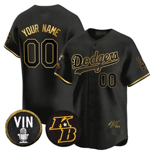 Dodgers Vin Patch & Kobe Bryant Signature Vapor Premier Limited Custom Jersey Black Baseball Jersey