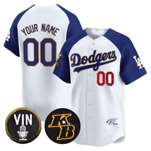 Dodgers Vin Patch & Kobe Bryant Signature Vapor Premier Limited Custom Jersey  White Baseball Jersey