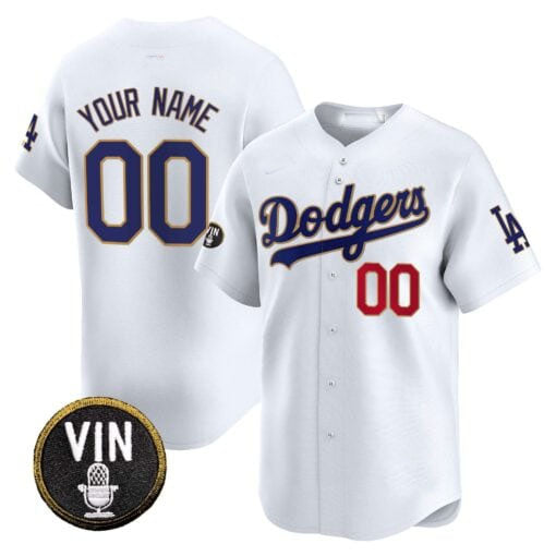 Dodgers Vin Scully Patch Gold Trim Vapor Premier Limited Custom Jersey All Stitched-White Baseball Jersey