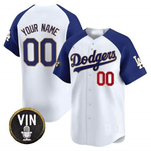 Dodgers Vin Scully Patch Gold Trim Vapor Premier Limited Custom Jersey  White Baseball Jersey
