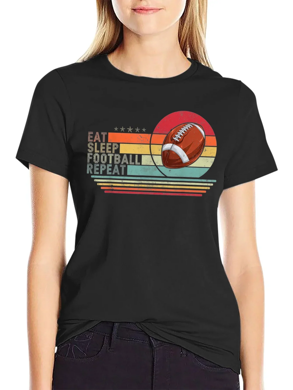 Eat Sleep Football Repeat Black T-Shirt