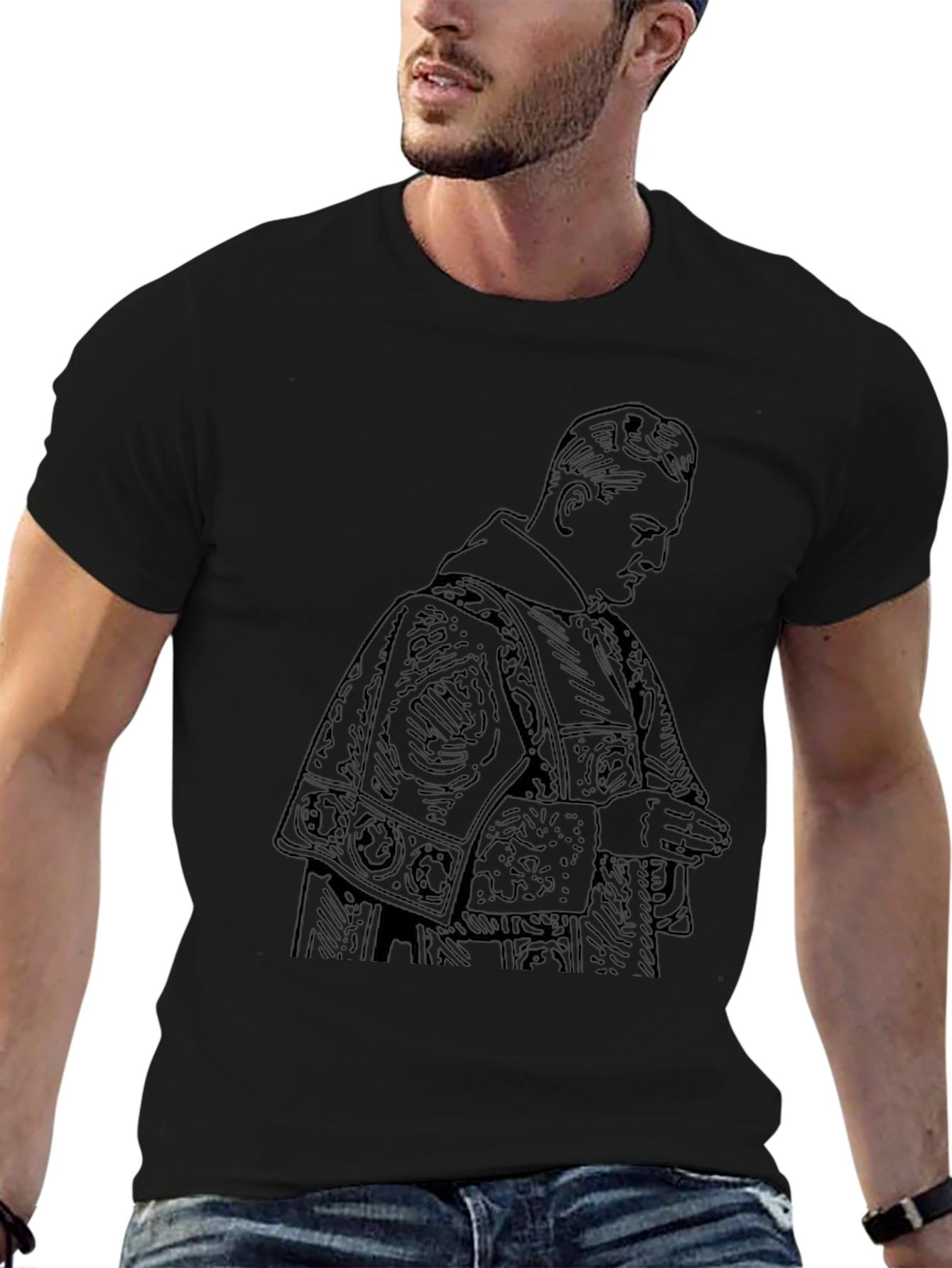 Vintage Priest Graphic Tee - Black Cotton T-Shirt