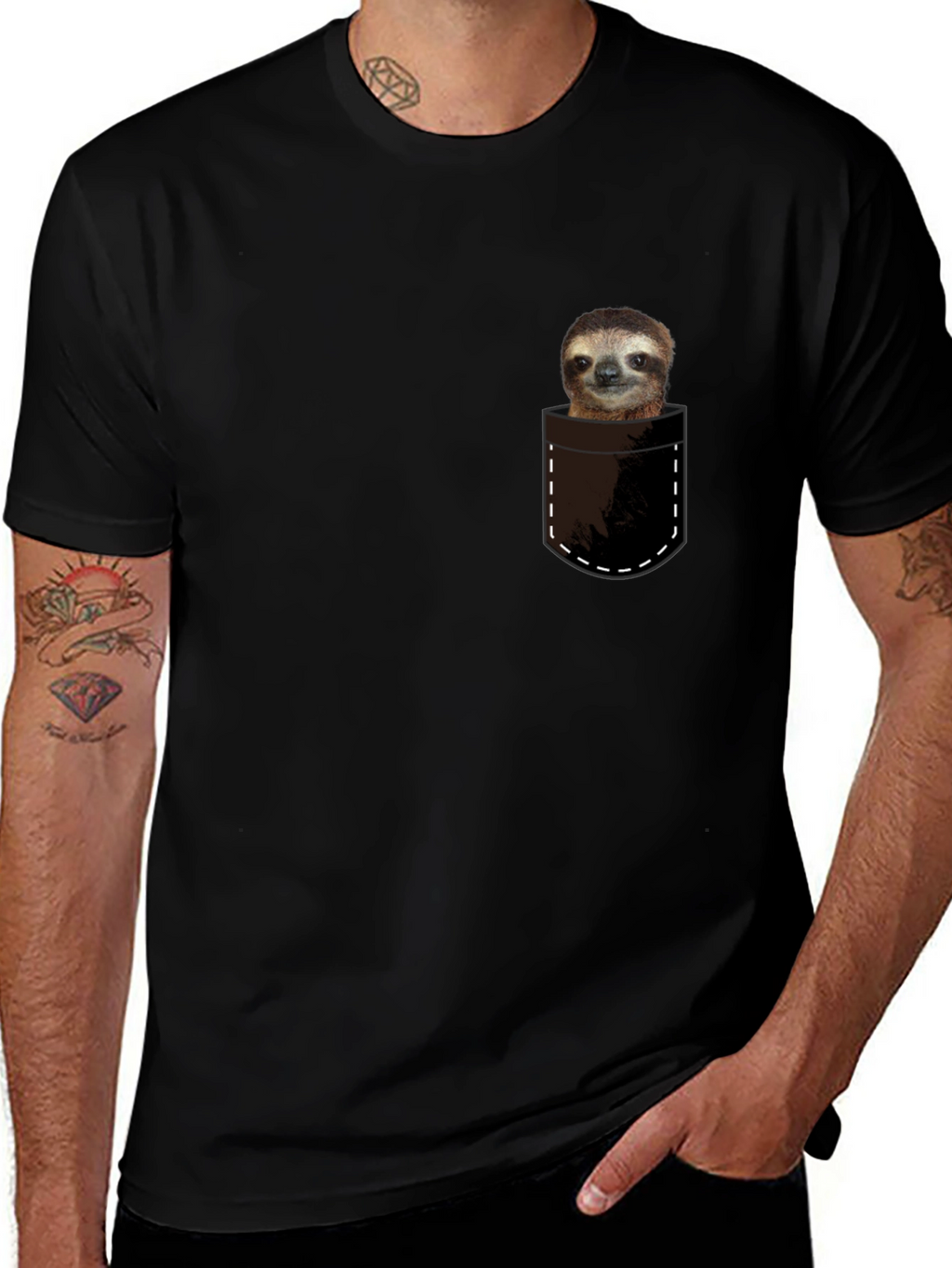 Sloth in Pocket T-Shirt - Cute & Funny