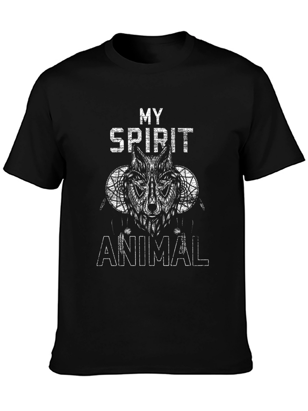 Spirit Animal Wolf Graphic Tee - Black Cotton T-Shirt