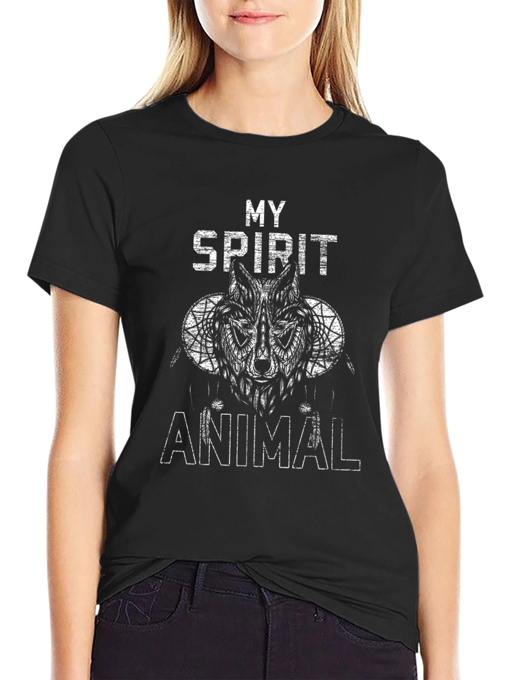 Spirit Animal Wolf Graphic Tee - Black Cotton T-Shirt