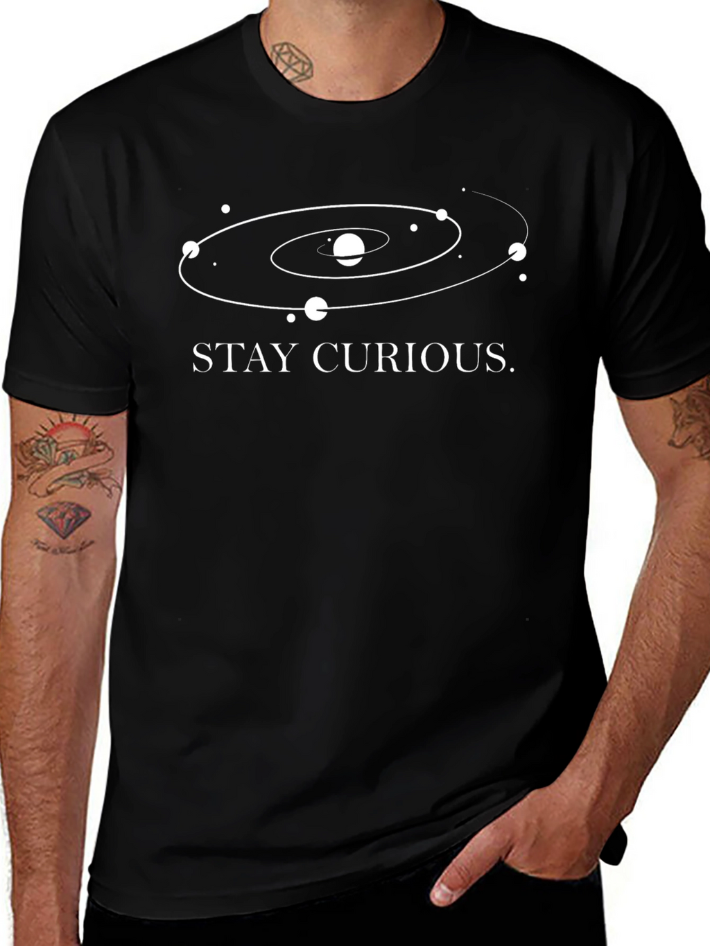Stay Curious Graphic Print Black T-Shirt