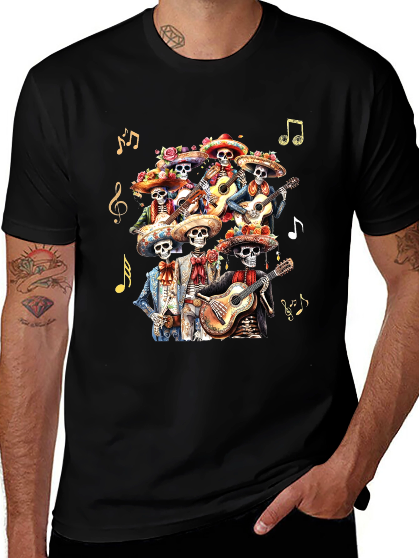 Day of the Dead Skeleton Mariachi Band Graphic Tee