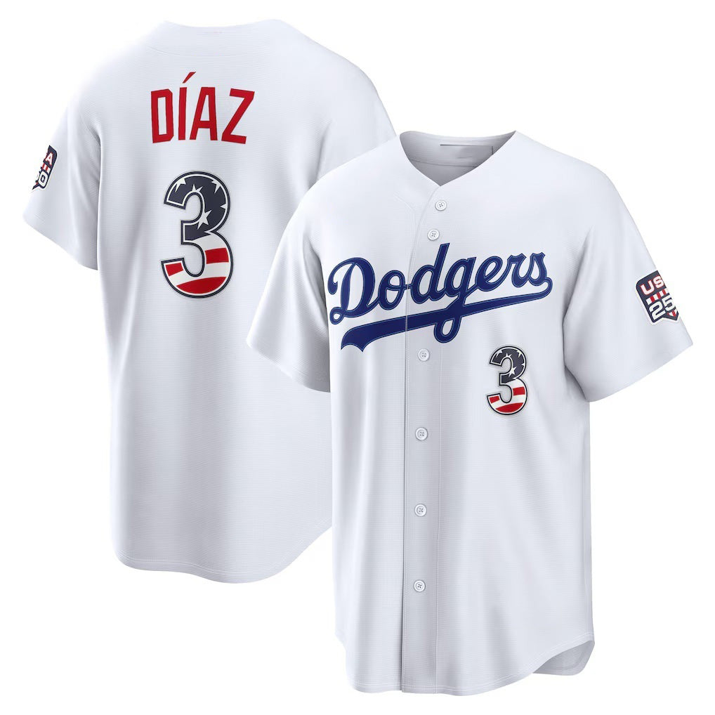 Los Angeles Dodgers #3 Edwin Diaz Fourth of July White USA 250 Stadium Baseball Jersey