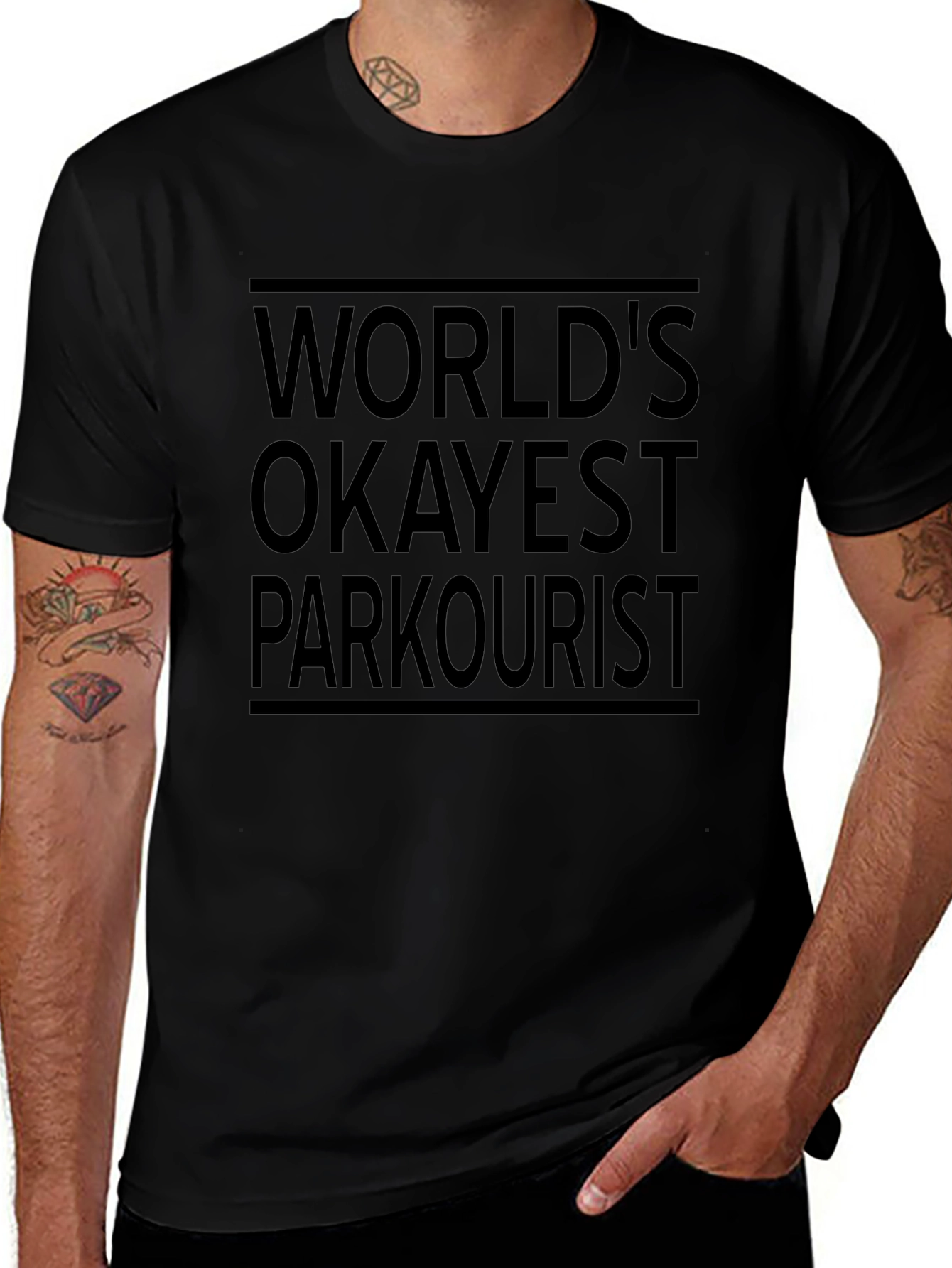 Worlds Okayest Parkourist T-Shirt - Funny Black Tee