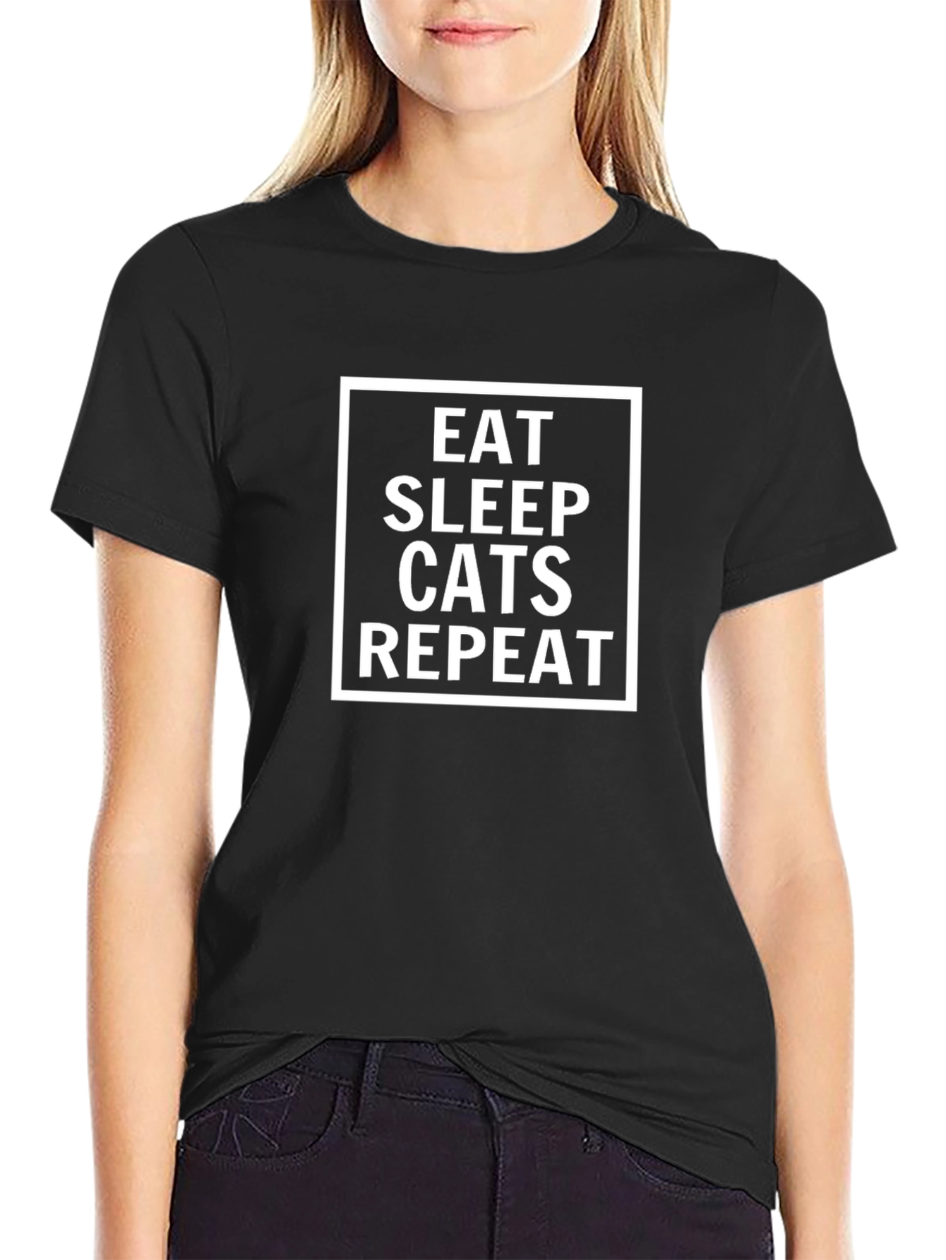 Eat Sleep Cats Repeat Black T-Shirt