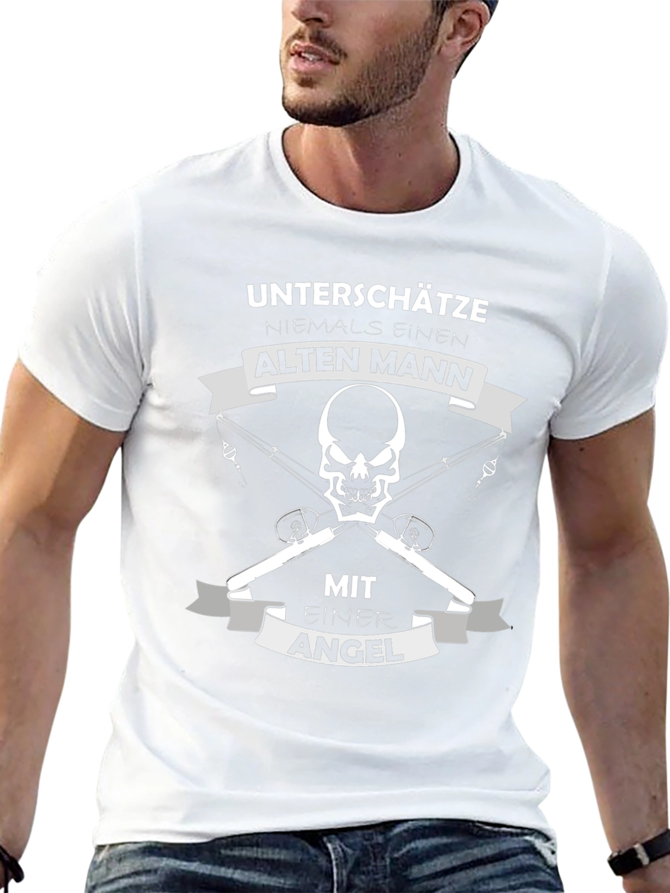 Fishing Old Man Skull T-Shirt