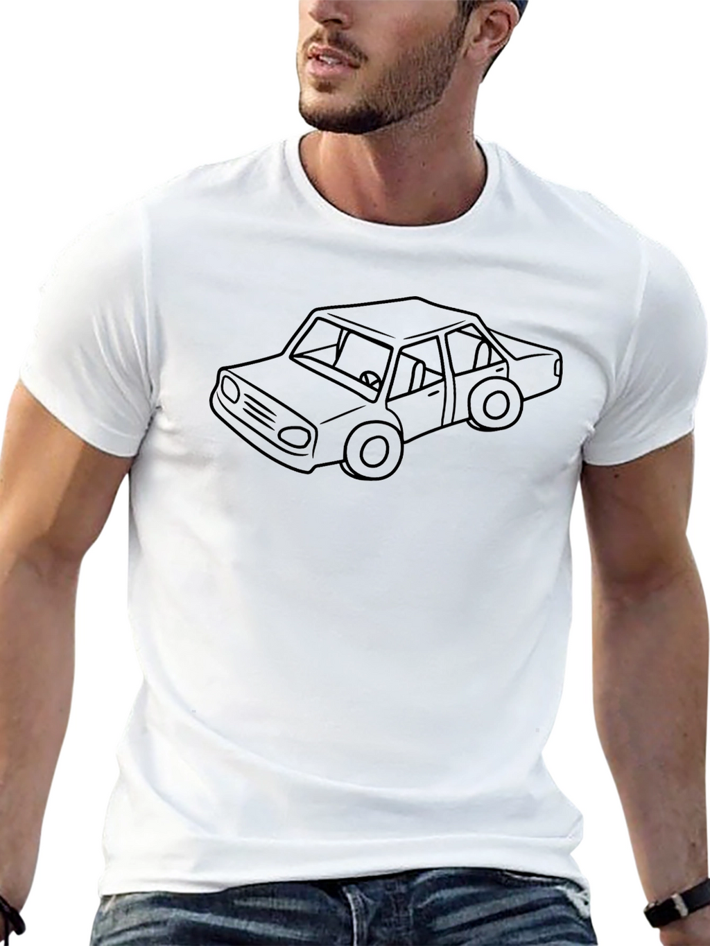 Black Car Outline T-Shirt - Classic Automotive Style