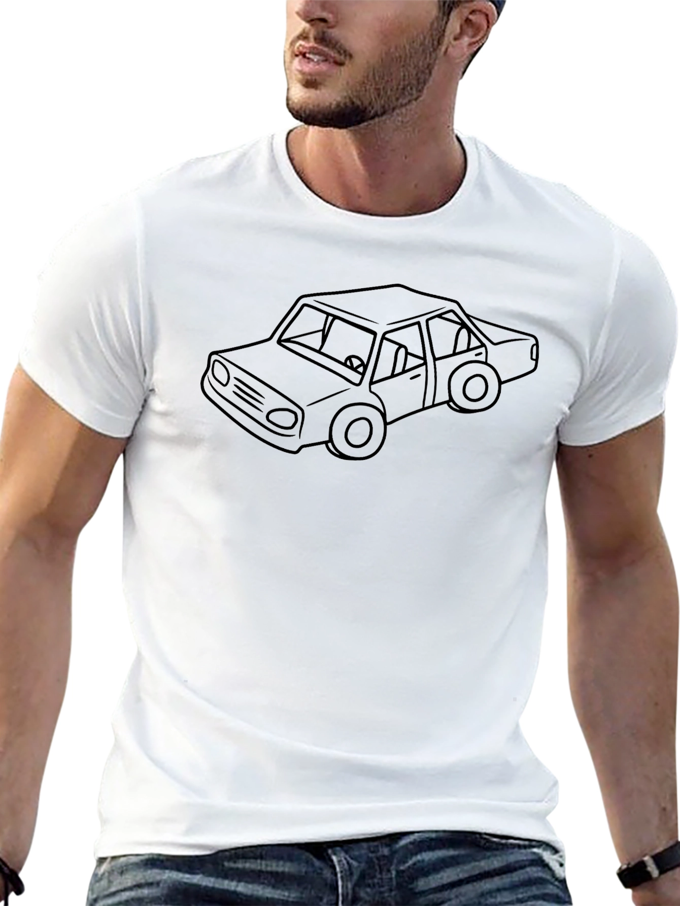 Black Car Outline T-Shirt - Classic Automotive Style
