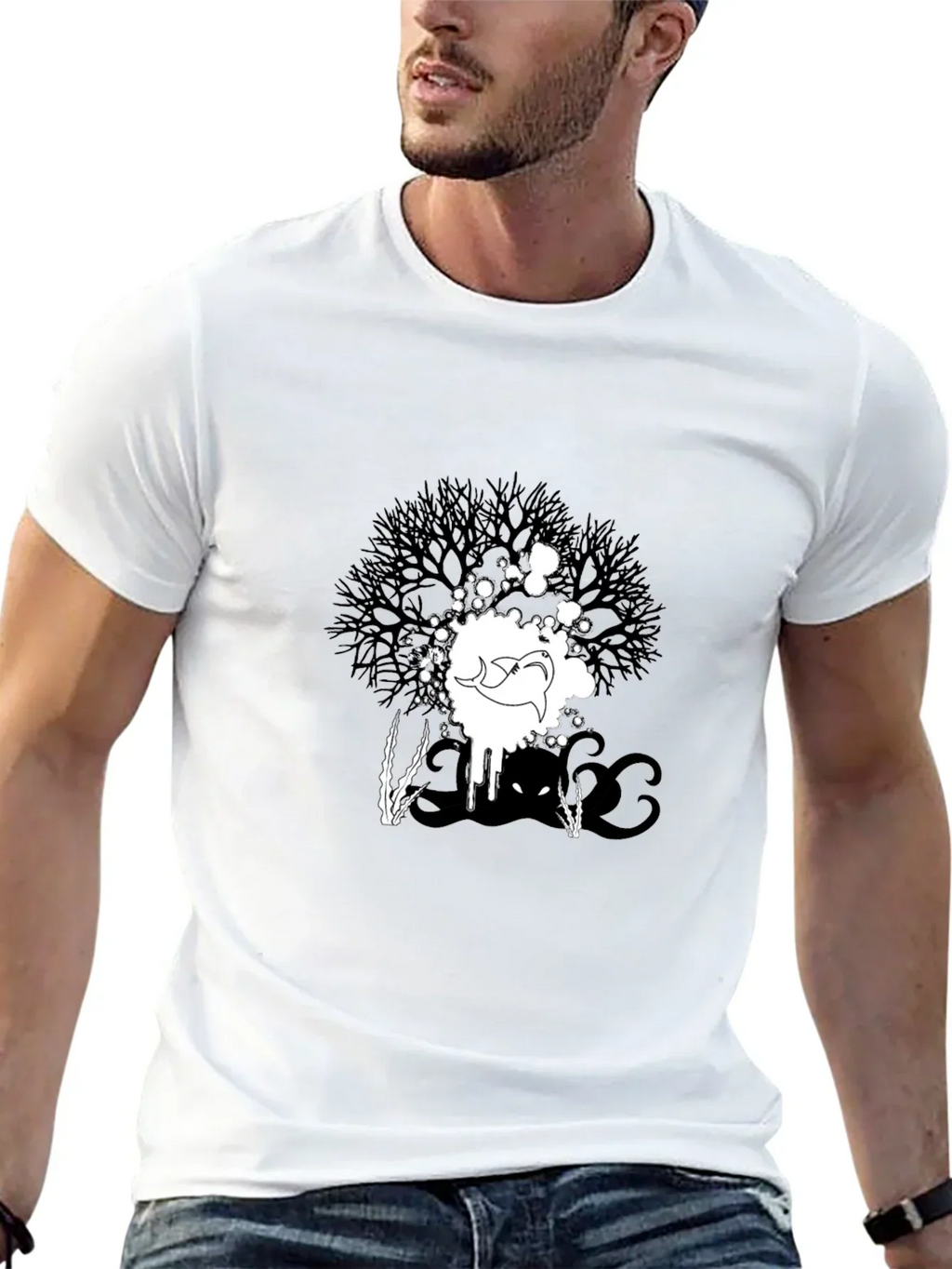 Abstract Graphic Print Tee - Black Casual T-Shirt