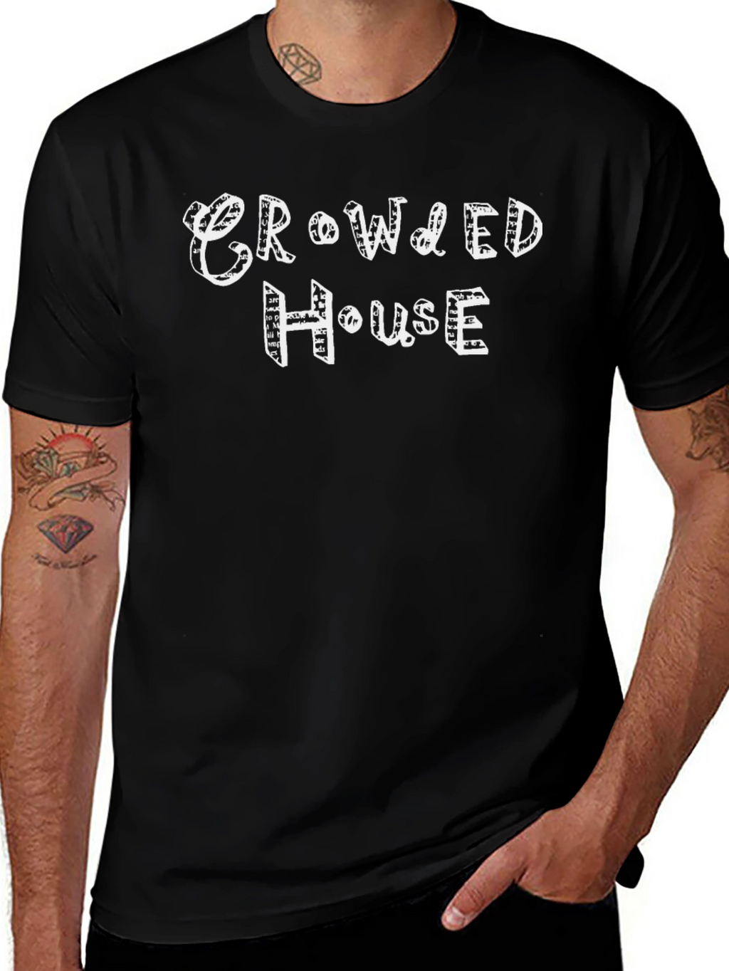 Crowded House Graphic Tee - Black Cotton Blend T-Shirt