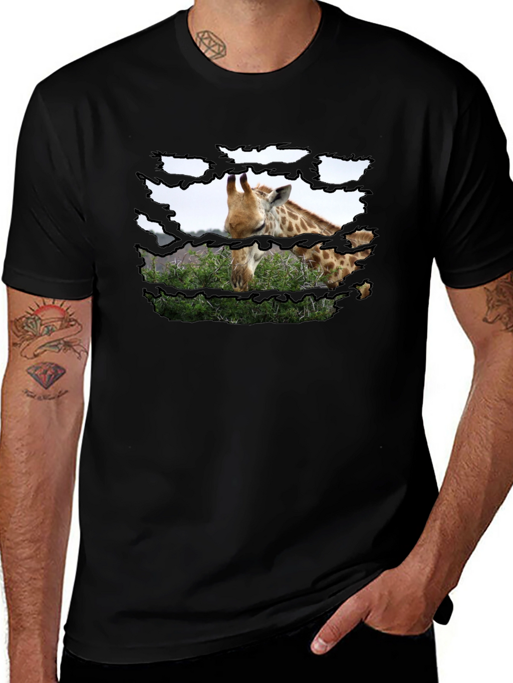 Giraffe T-Shirt - Mens Black Graphic Tee