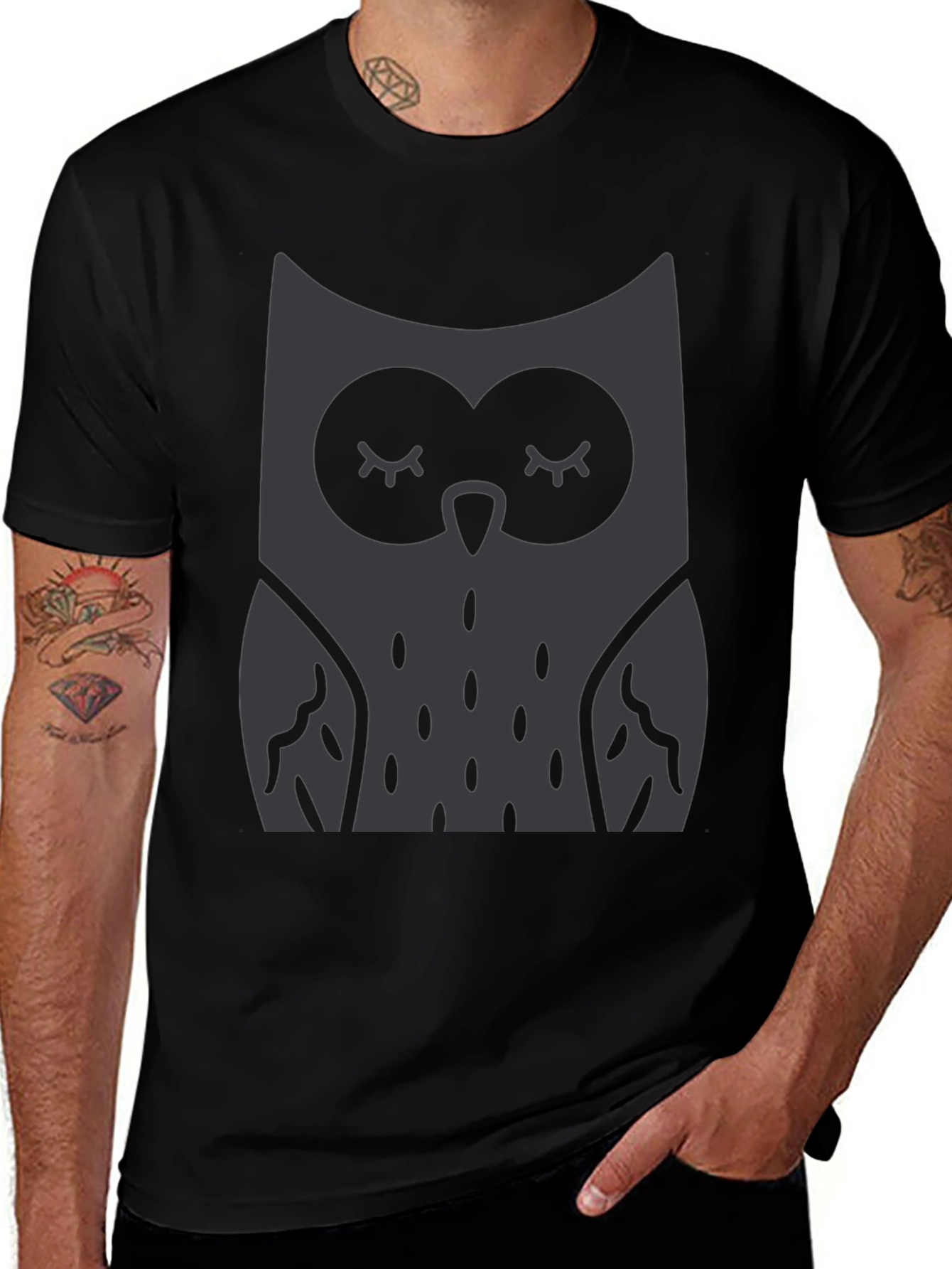 Owl Graphic Print Crew Neck T-Shirt