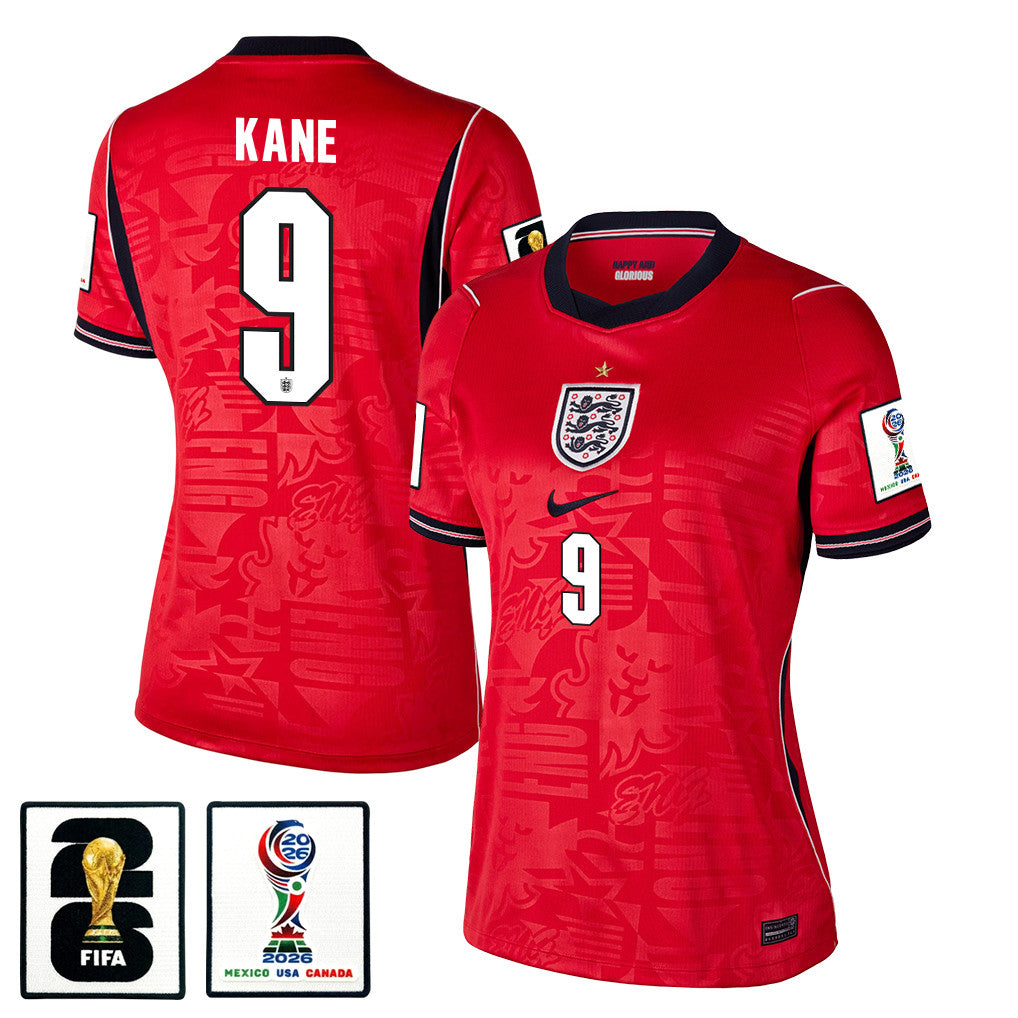 Harry Kane 9 Women's England National Team 2026 Away Soccer Jersey - Red