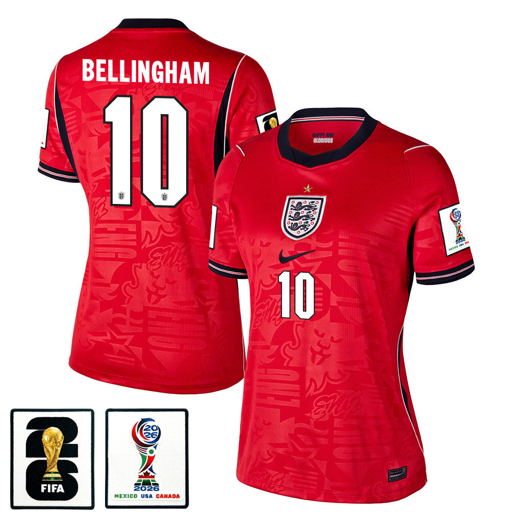 Jude Bellingham 10 Women's England National Team 2026 Away Soccer Jersey - Red