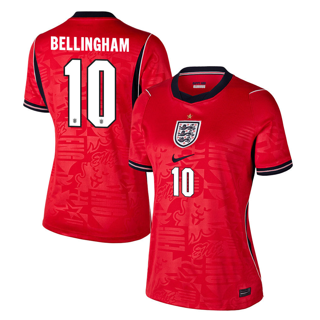 Jude Bellingham 10 Women's England National Team 2026 Away Soccer Jersey - Red