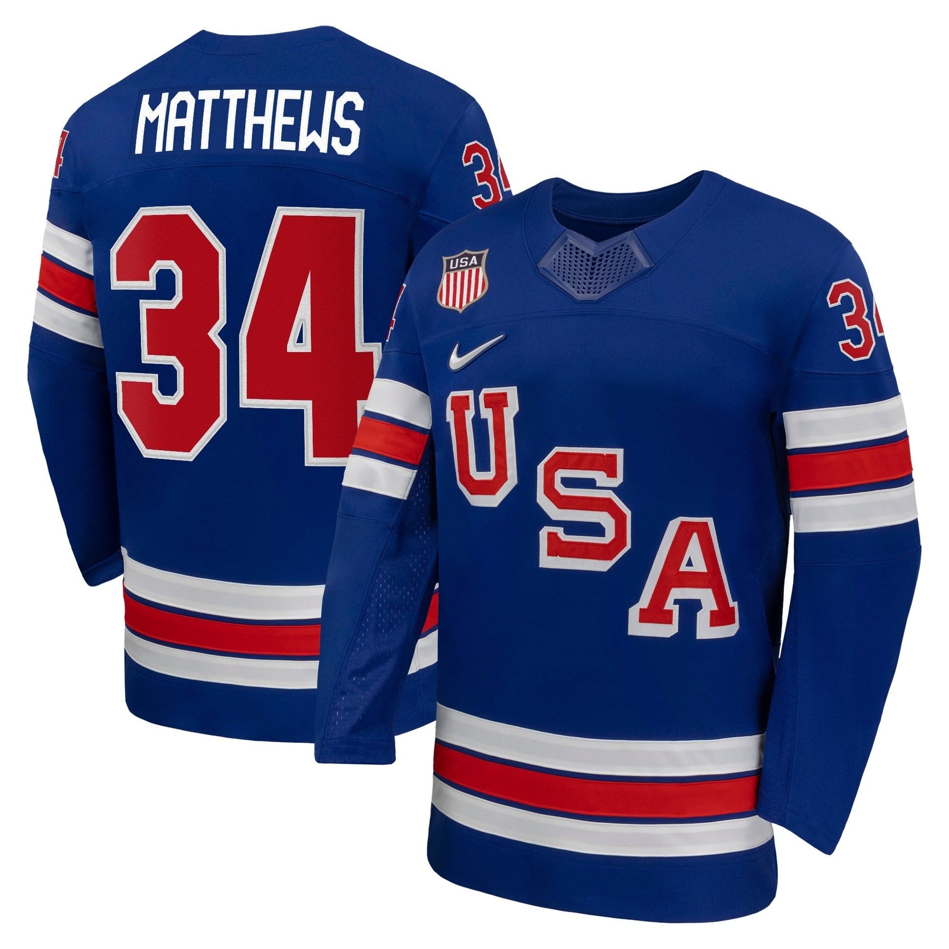 Nike USA Hockey 2026 Home Supporter Edition hockey Jersey – Auston Matthews #34 – Royal Blue